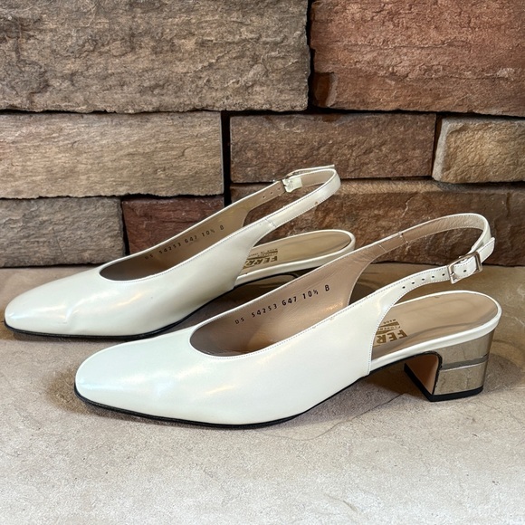Salvatore Ferragamo sz 10.5 pearl colored made in Italy sling back heels - Picture 1 of 13